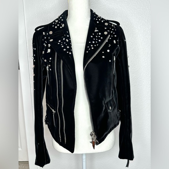 Giuseppe Rhinestone Embellished Black Velvet Biker Jacket Zanotti Medium Small - Picture 3 of 17